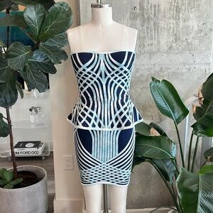 Herve Leger Blue Cocktail Dress Sz S